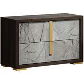 Travertine Nightstand in Grey & Brown Marble Look & Dark Wood